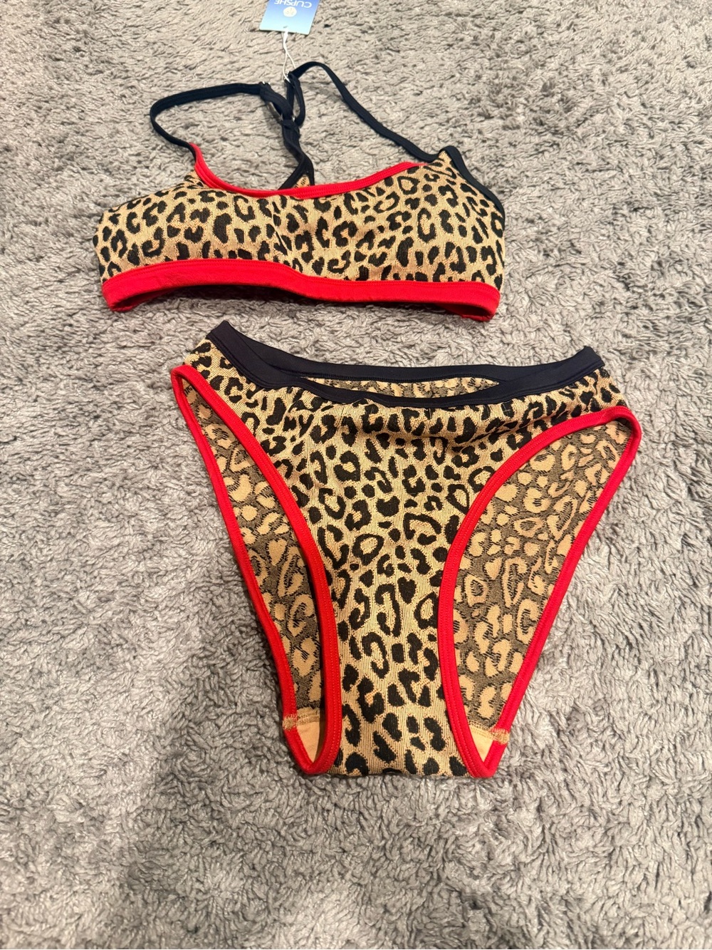 Cupshe Leopard Print Bikini Set with Red Trim